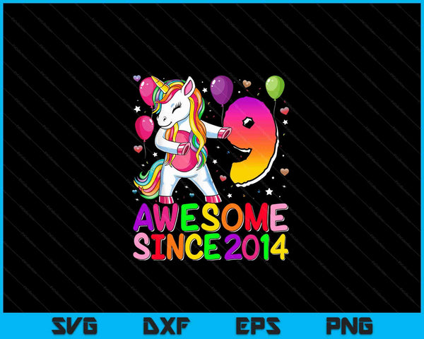 9 years old unicorn flossing 9th birthday girl unicorn party SVG cut file