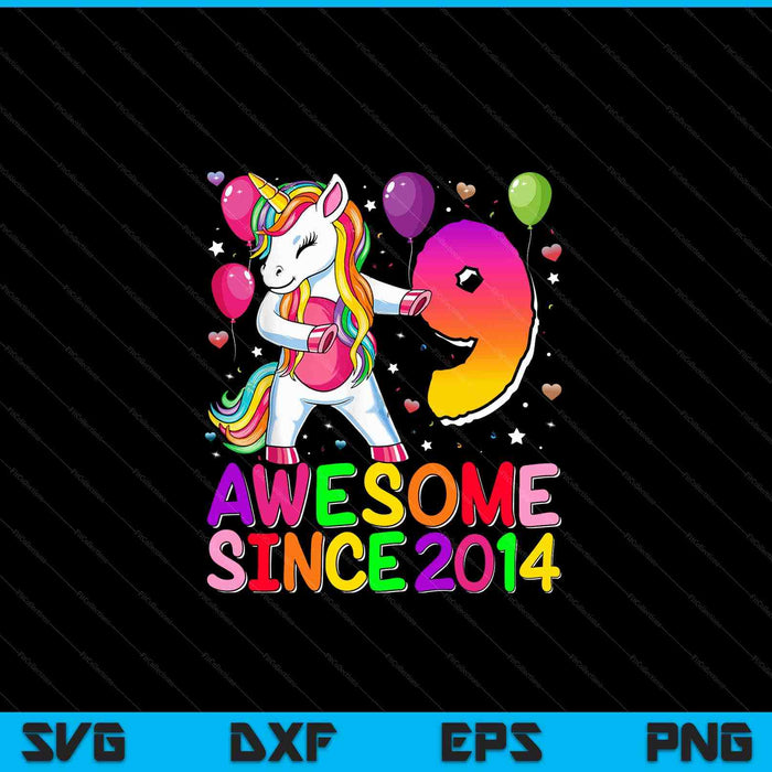 9 years old unicorn flossing 9th birthday girl unicorn party SVG cut file