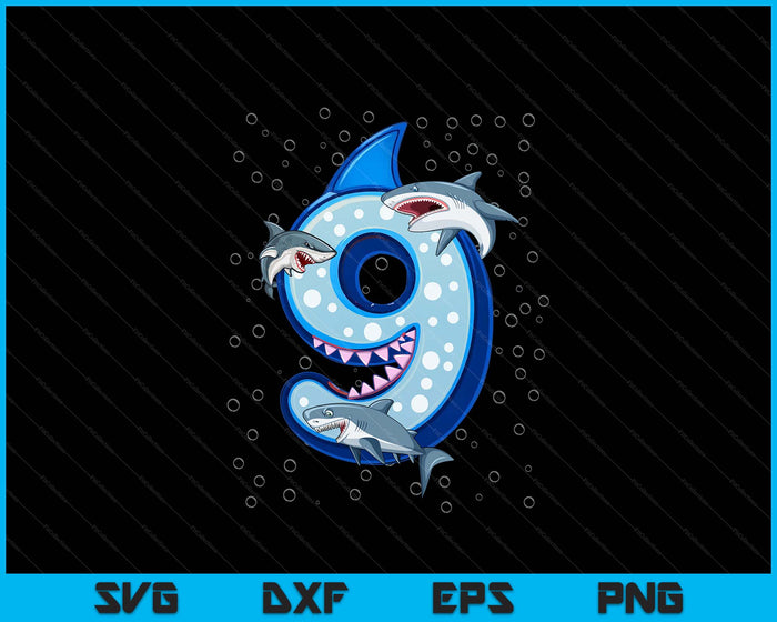 9th Birthday Boys Shark 9 years Old Ocean Shark B-day SVG PNG Digital Printable Files