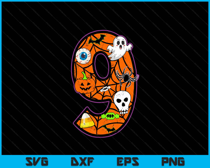 9th Birthday Halloween 9 Year Old Ghost Costume Boo Funny SVG PNG Digital Printable Files