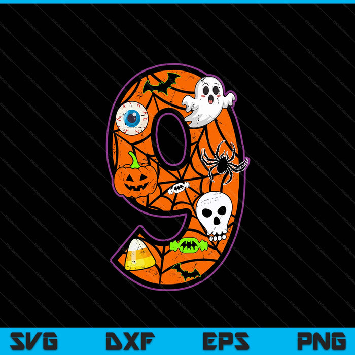 9th Birthday Halloween 9 Year Old Ghost Costume Boo Funny SVG PNG Digital Printable Files