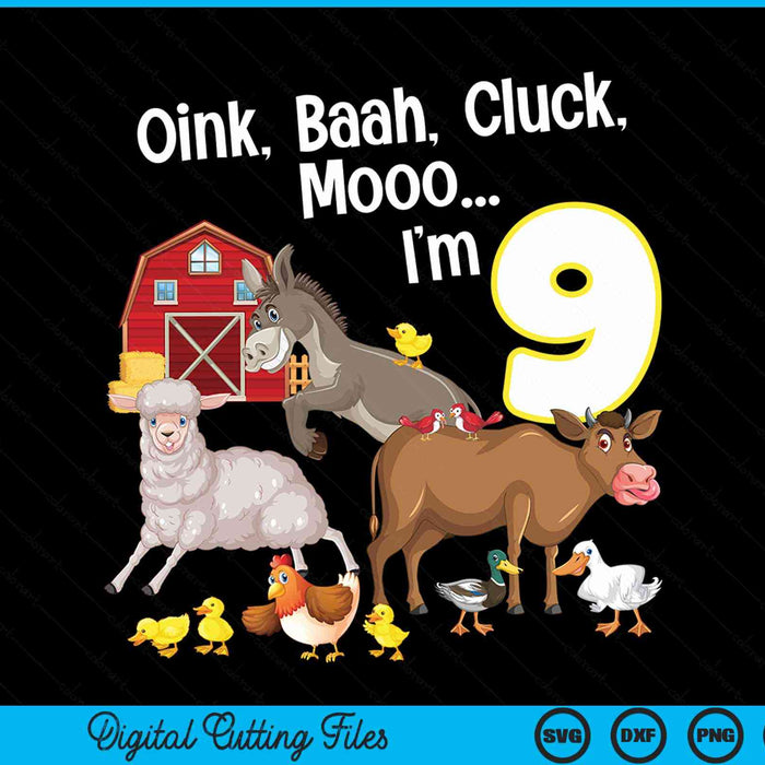 9th birthday nine year old farm party animals SVG PNG cut file for Cricut