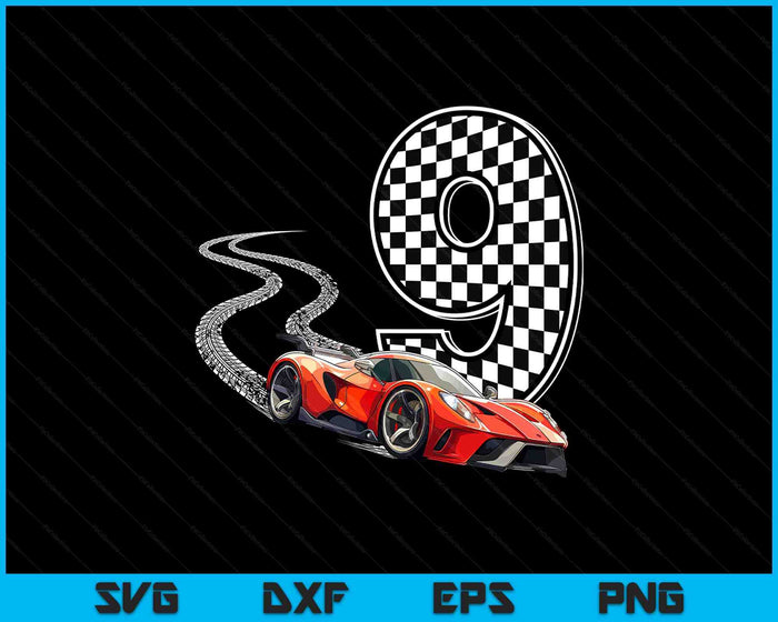 9th Birthday Race Car Boys 9 Nine Racing Car Flag Kids Drive SVG PNG Digital Printable Files