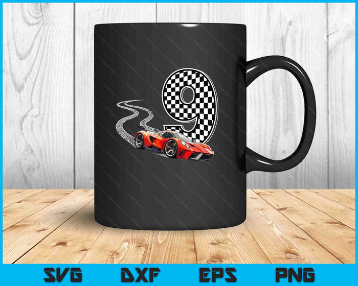 9th Birthday Race Car Boys 9 Nine Racing Car Flag Kids Drive SVG PNG Digital Printable Files