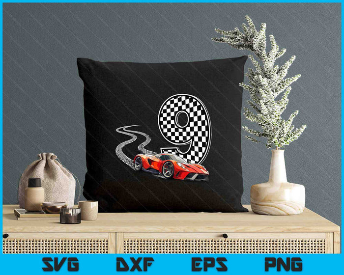 9th Birthday Race Car Boys 9 Nine Racing Car Flag Kids Drive SVG PNG Digital Printable Files