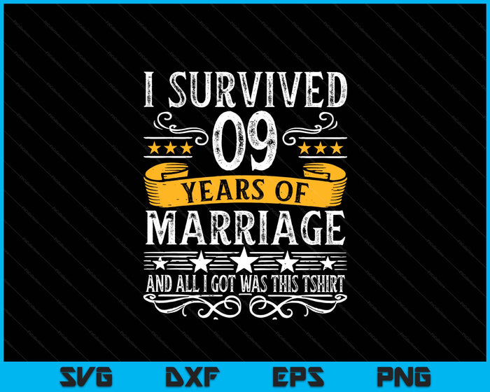 9th Wedding Anniversary Couples Husband Wife 9 Years SVG PNG Digital Printable Files