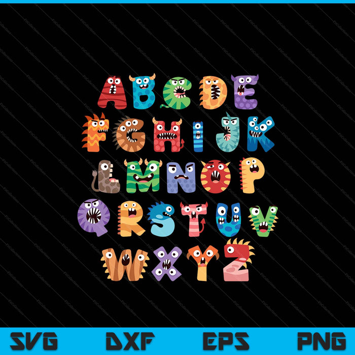 ABC Cute Monster Alphabet Halloween Teacher SVG PNG Digital Printable Files