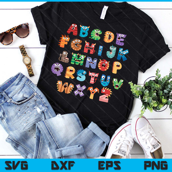 ABC Cute Monster Alphabet Halloween Teacher SVG PNG Digital Printable Files