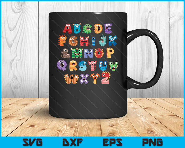 ABC Cute Monster Alphabet Halloween Teacher SVG PNG Digital Printable Files