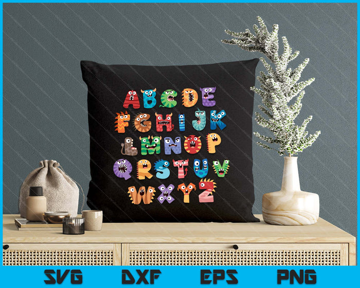 ABC Cute Monster Alphabet Halloween Teacher SVG PNG Digital Printable Files