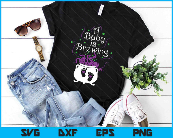 A Baby Is Brewing Black Cauldron Halloween Baby Pregnant SVG PNG Digital Printable Files