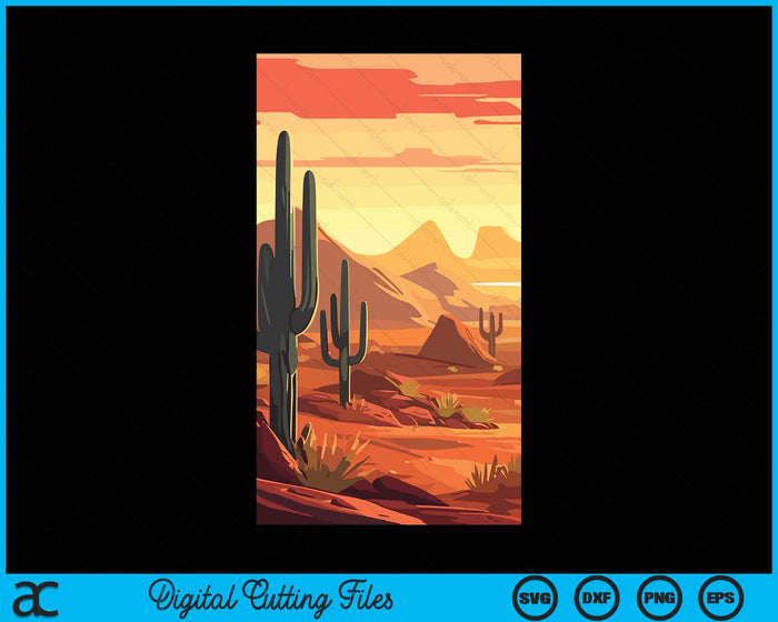 Abstract Mountains Cactus Desert Landscape SVG PNG Digital Cutting Files