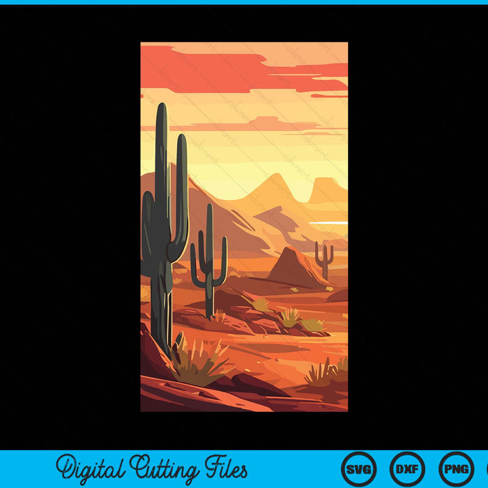 Abstract Mountains Cactus Desert Landscape SVG PNG Digital Cutting Files