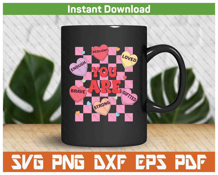 Affirmations Candy Heart Teacher Valentine's Day SVG PNG Digital Printable Files