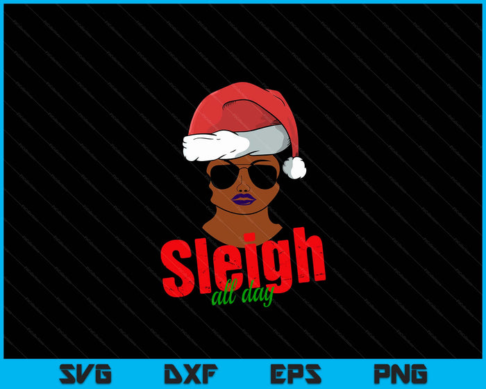 Afro haar zwarte vrouw kerstmuts slee de hele dag Kerstmis SVG PNG digitale snijbestanden