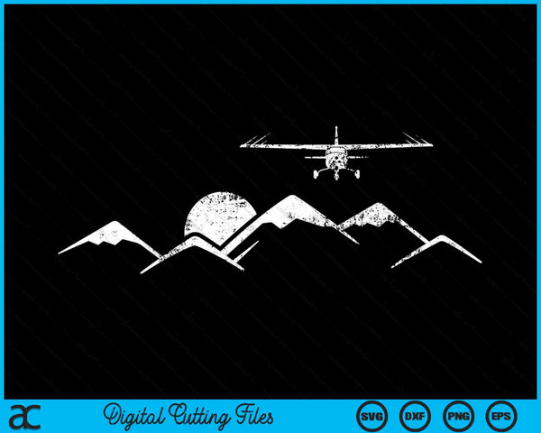 Airplane Over Mountains Distressed SVG PNG Digital Cutting Files