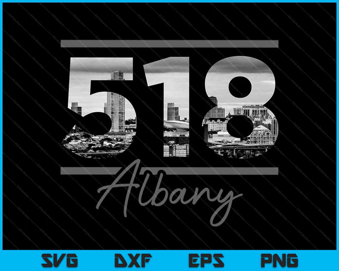 Albany 518 Netnummer Skyline New York State Vintage SVG PNG Snijden afdrukbare bestanden