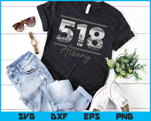 Albany 518 Area Code Skyline New York State Vintage SVG PNG Cutting Printable Files - on a t-shirt