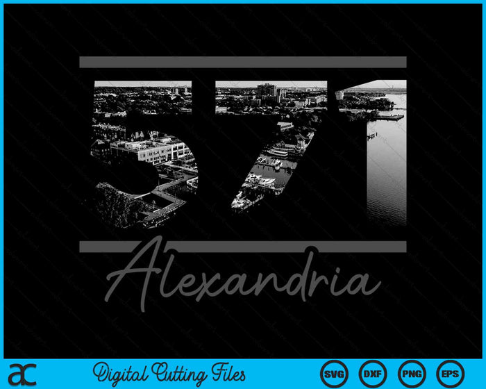 Alexandrië 571 Netnummer Skyline Virginia Vintage SVG PNG digitale snijbestanden