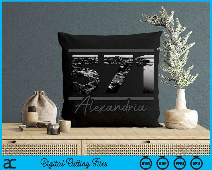 Alexandrië 571 Netnummer Skyline Virginia Vintage SVG PNG digitale snijbestanden