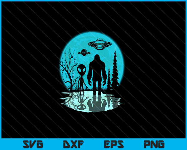 Alien And Bigfoot Moon SVG PNG Cutting Printable Files