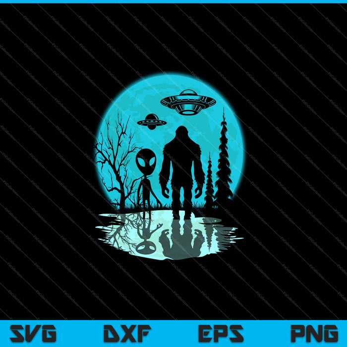 Alien And Bigfoot Moon SVG PNG Cutting Printable Files