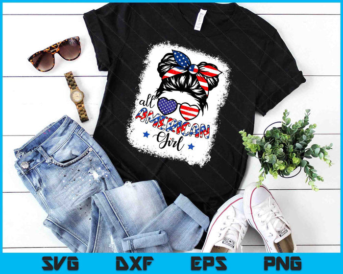 All American Girl Shirt USA Flag 4th July Patriot SVG PNG Digital Printable Files