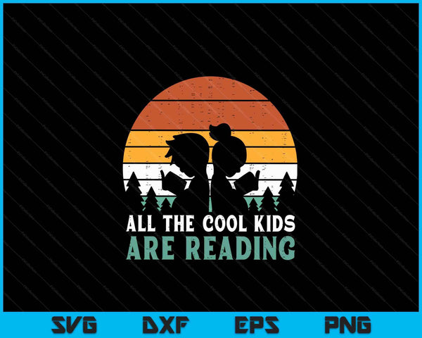 Alle kinderen lezen Retro Lees boek minnaar jongens meisjes SVG PNG digitale snijbestanden