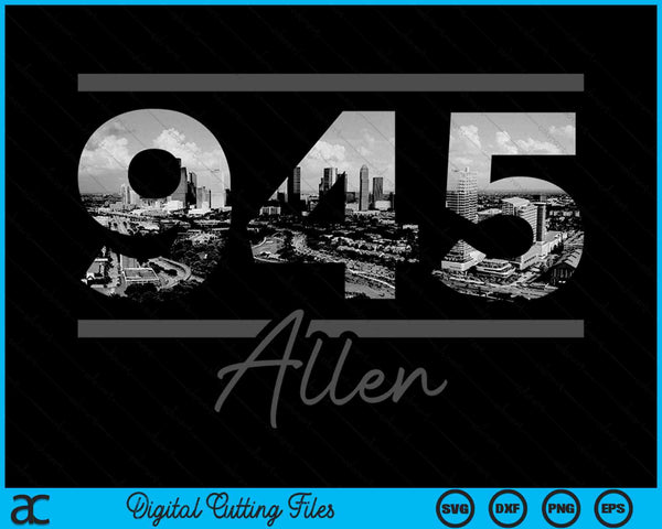 Allen 945 Area Code Skyline Texas Vintage SVG PNG Digital Cutting Files