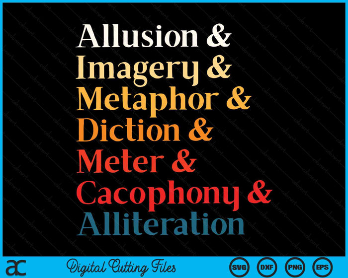 Allusion & Imagery & Metaphor and Diction And Meter & Cacophony & Alliteration Poet SVG PNG Digital Cutting Files