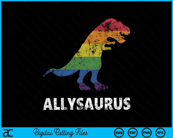Dinosaurio Allosaurus en la bandera del arco iris para el orgullo LGBT aliado SVG PNG cortando archivos imprimibles