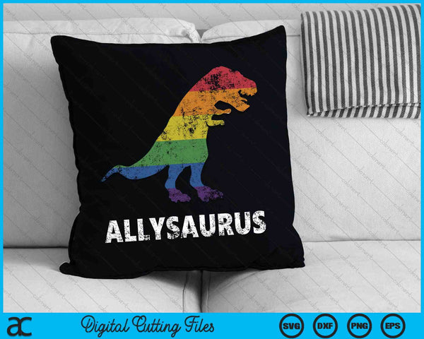 Dinosaurio Allosaurus en la bandera del arco iris para el orgullo LGBT aliado SVG PNG cortando archivos imprimibles