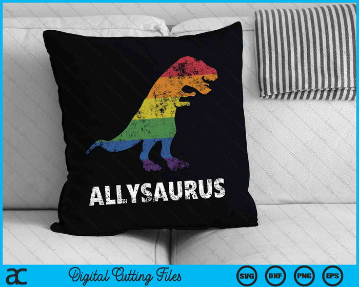 Allosaurus dinosaurus in regenboogvlag voor Ally LGBT Pride SVG PNG snijden afdrukbare bestanden