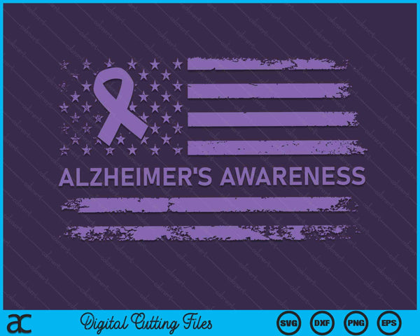 Alzheimer's Awareness Purple Ribbon American Flag Dementia SVG PNG Digital Cutting Files