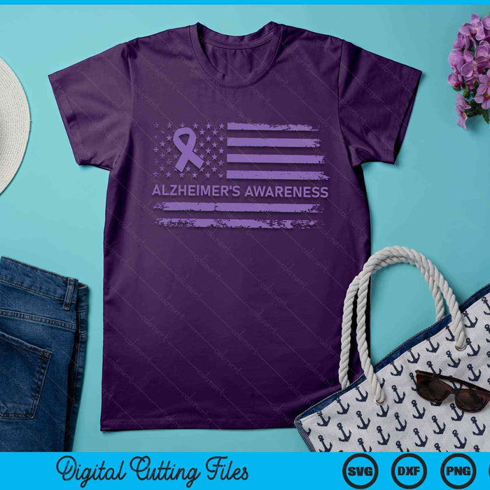 Alzheimer's Awareness Purple Ribbon American Flag Dementia SVG PNG Digital Cutting Files