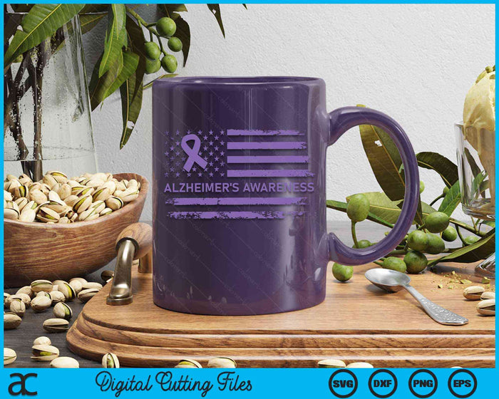 Alzheimer's Awareness Purple Ribbon American Flag Dementia SVG PNG Digital Cutting Files