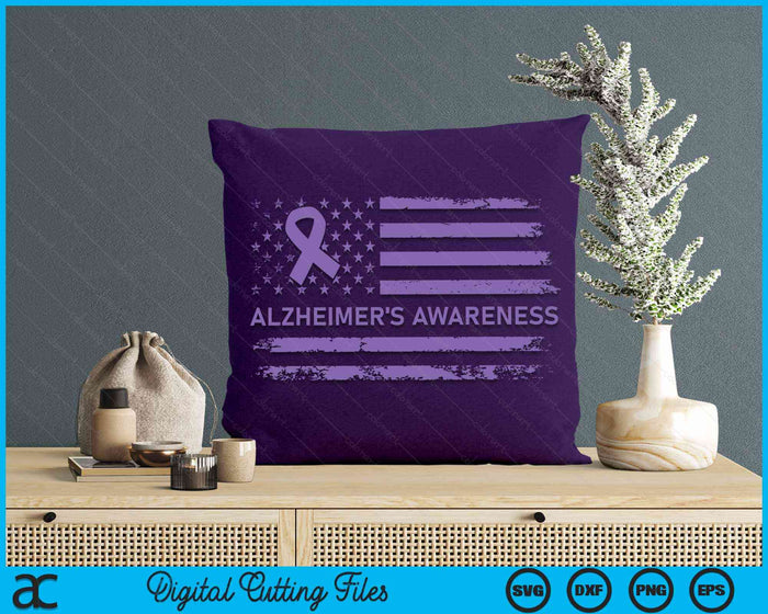 Alzheimer's Awareness Purple Ribbon American Flag Dementia SVG PNG Digital Cutting Files