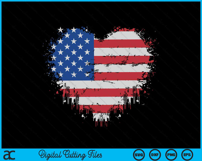 Amerika liefde vlag USA hart 4 juli SVG PNG digitale snijbestanden