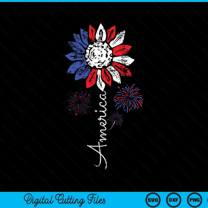 America Sunflower 4th Of July Independence Day Patriotic SVG PNG Cutting Printable Files