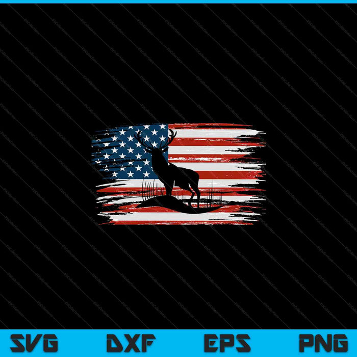American Deer Hunter Patriotic Vintage US Flag Hunting SVG PNG Cutting Printable Files