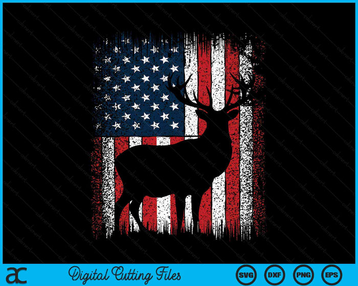 American Deer Hunter Patriotic Vintage US Flag Hunting SVG PNG Digital Cutting Files