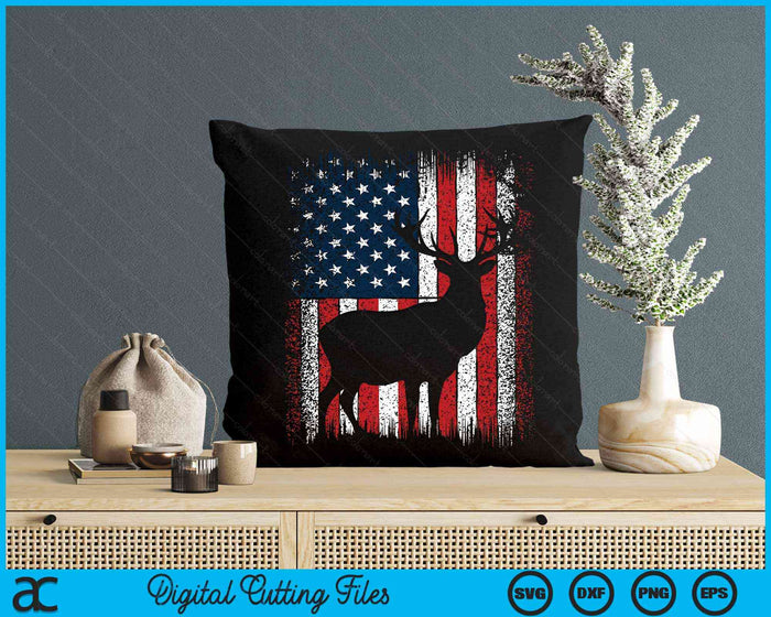 American Deer Hunter Patriotic Vintage US Flag Hunting SVG PNG Digital Cutting Files