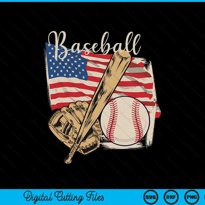 American Flag Baseball Player Bat Fan Catcher Pitcher USA SVG PNG Digital Printable Files