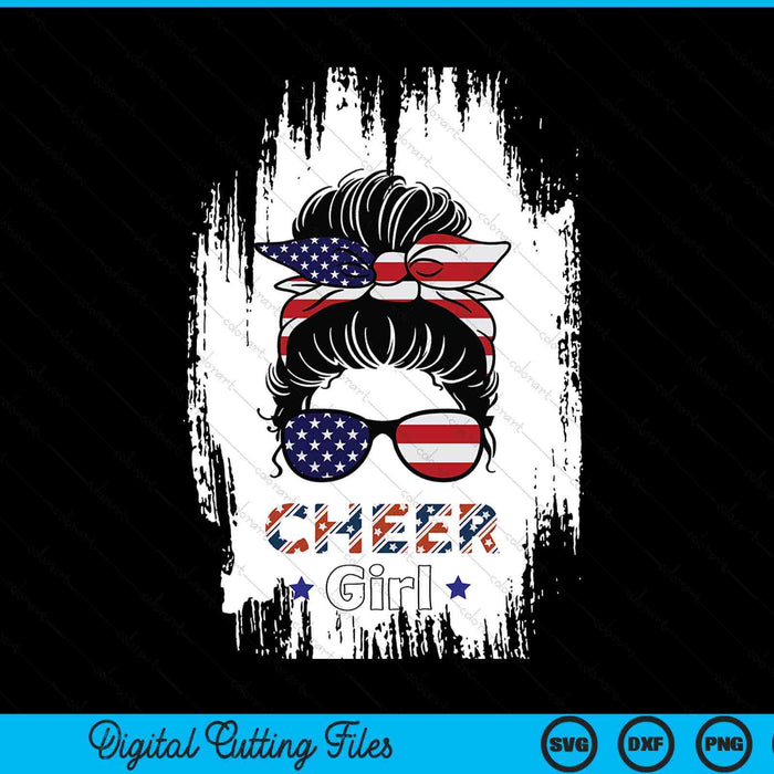 American flag cheer girl 4th July USA patriotic cheerleader SVG PNG cut file for Cricut