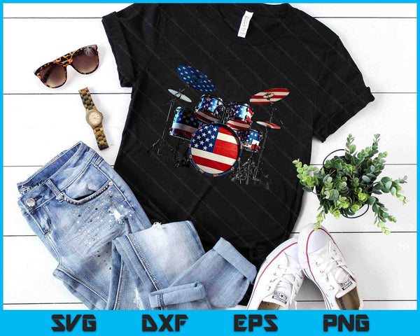 American Flag Drum Drumset 4th of July USA Patriotic Drummer SVG PNG Digital Printable Files