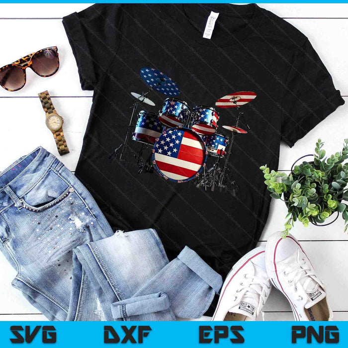 American Flag Drum Drumset 4th of July USA Patriotic Drummer SVG PNG Digital Printable Files