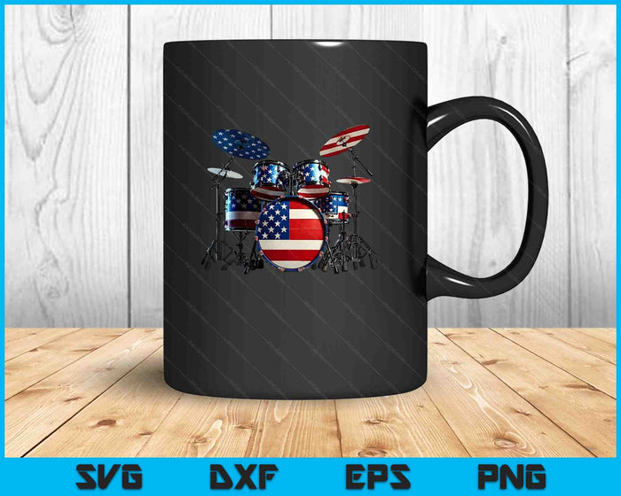 American Flag Drum Drumset 4th of July USA Patriotic Drummer SVG PNG Digital Printable Files