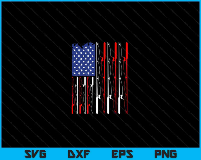 Bandera Americana Caña de Pescar Amante de la Pesca SVG PNG Archivo de Corte Digital