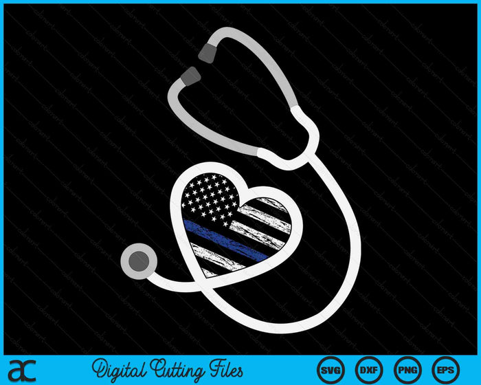 American Flag Heart With Police Thin Blue Line Nurse RN LVN SVG PNG Digital Cutting Files