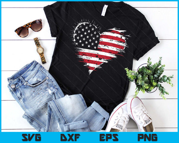 American Flag Heart Women Men Kids 4th of July Patriotic USA SVG PNG Digital Printable Files